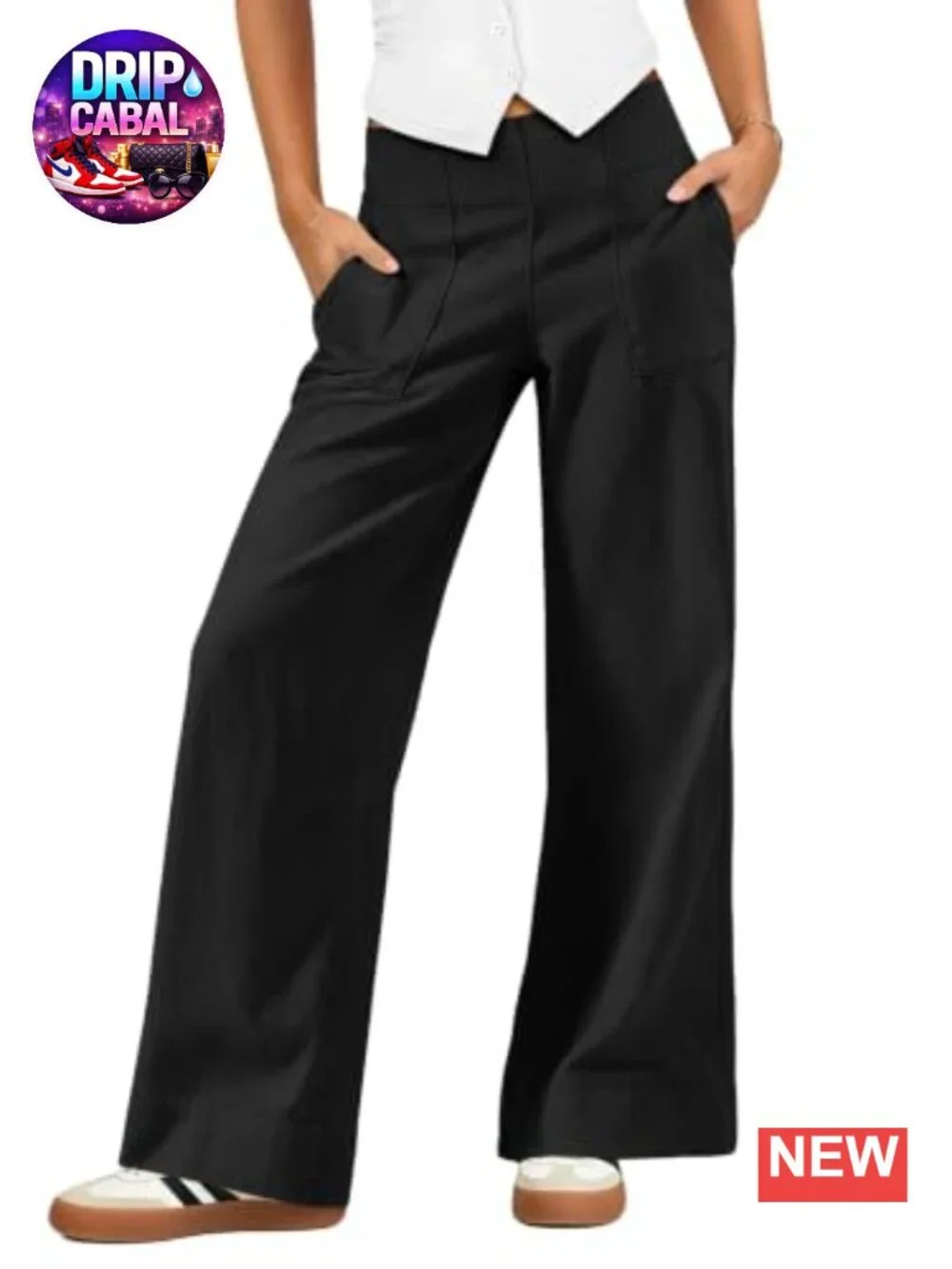 Stretchy Low Rise Wide Leg Cargo Pants for Women Casual Pull On Chino Trousers